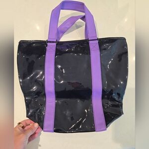 Marc By Marc Jacobs Black Plastic Tote With Purple Straps